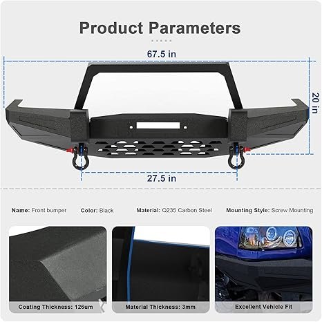 Hooke Road Steel Front Winch Bumper With LED Lights For RAM 1500 2013-2018